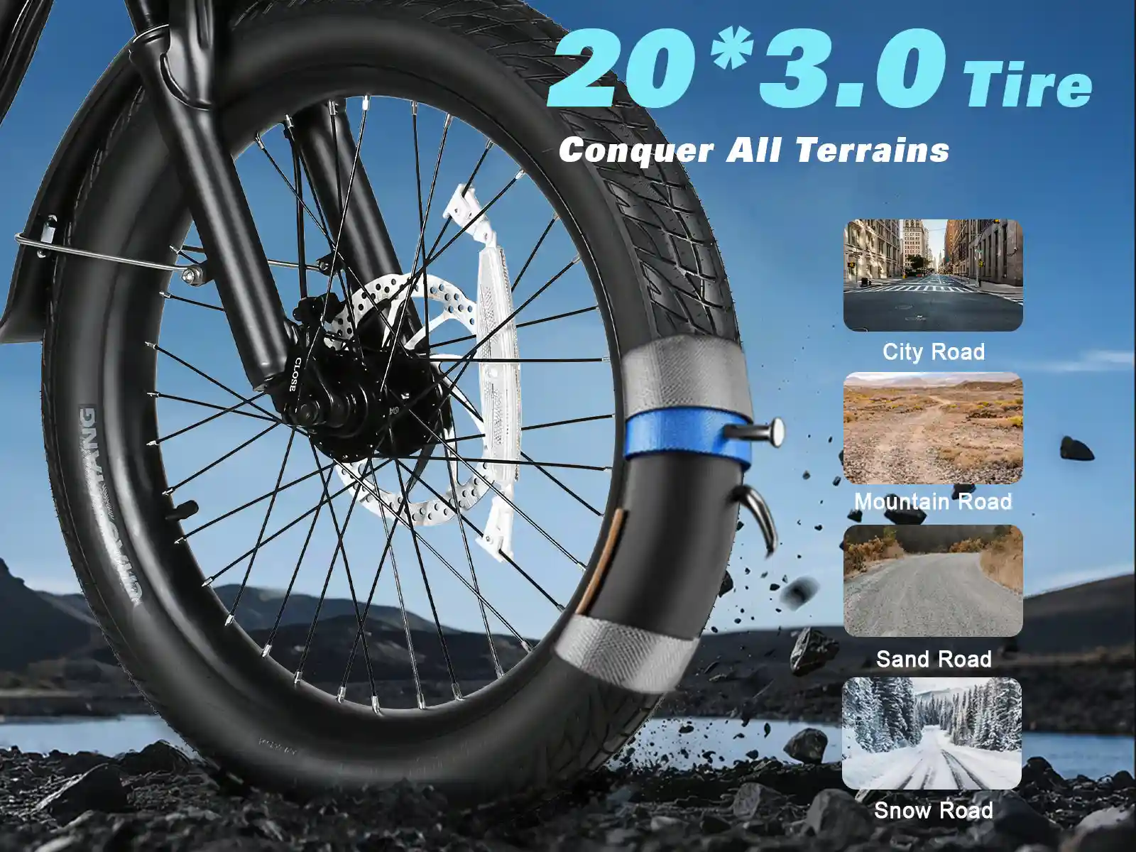 SAMEBIKE CY20 Pro – skladací fatbike elektrobicykel – produktová fotografia 13